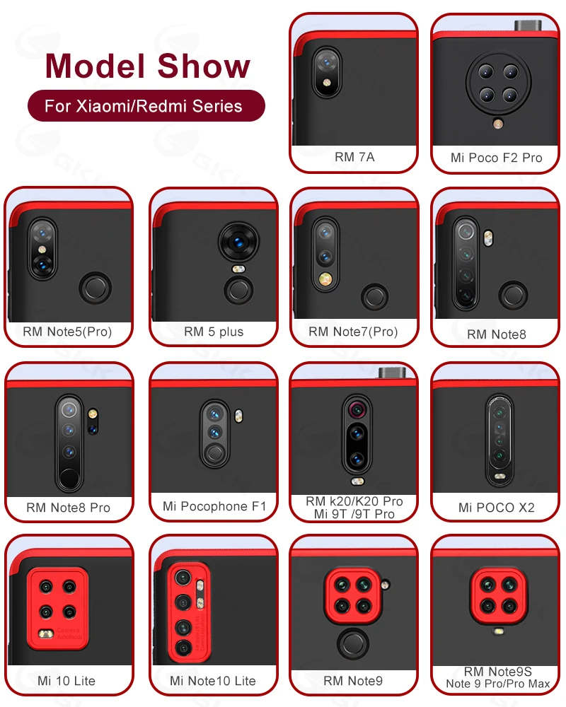 GKK Case for Xiaomi Redmi Note 5 8t 9s 10t 11 Pro Lite 360 Degree Protection Case for Xiaomi Poco F1 F2 F3 X3 NFC M3 Pro Cover