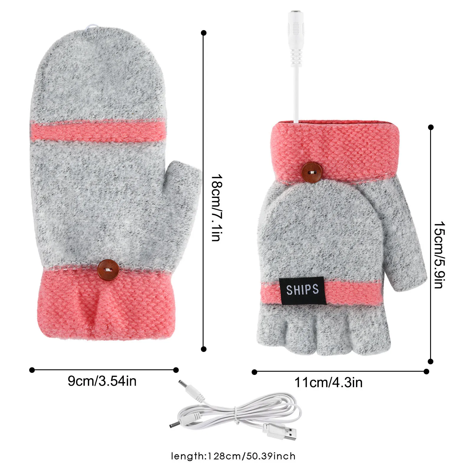 

Laptop Women USB Heated Mitten Full&Half Finger Winter Warm Knit Hand Gloves