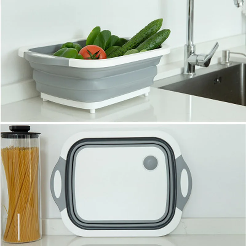 Multifunctional Folding Cutting Board Basket Collapsible Dish Tub With Draining Plug Colander Fruits Vegetable Storage | Дом и сад