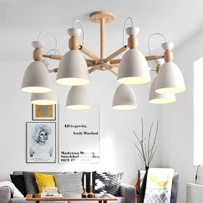 Скандинавская Современная Минималистичная люстра из массива дерева E27 220 В