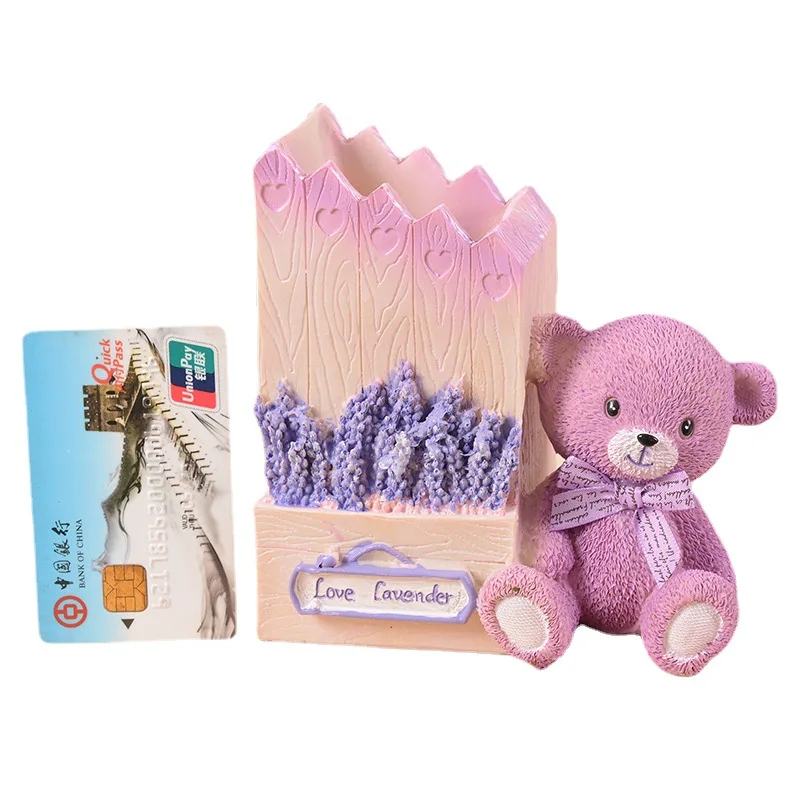 

Little Bear Purple Lavender Pen Holder, Couples Give Each Other Gifts for Students, Fashion Desk Resin Crafts Ornaments