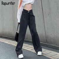 rapwriter streetwear loose gray straight new pant women hot spring high waist pants trousers long pant buttons capris streetwear