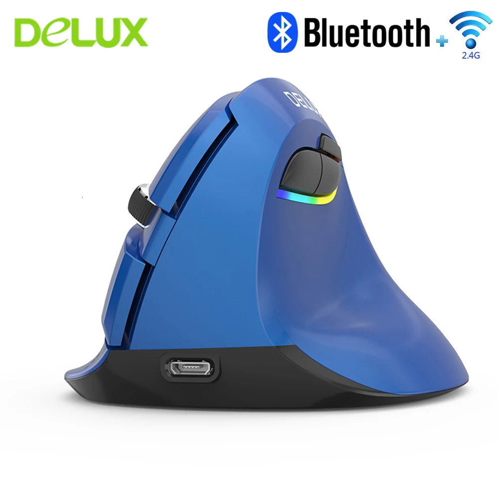 Delux M618 Bluetooth 2,4G Двухрежимная Вертикальная мышь эргономичная Беспроводная Встроенная перезаряжаемая мощность с подставкой для запястья комплект коврика для мыши
