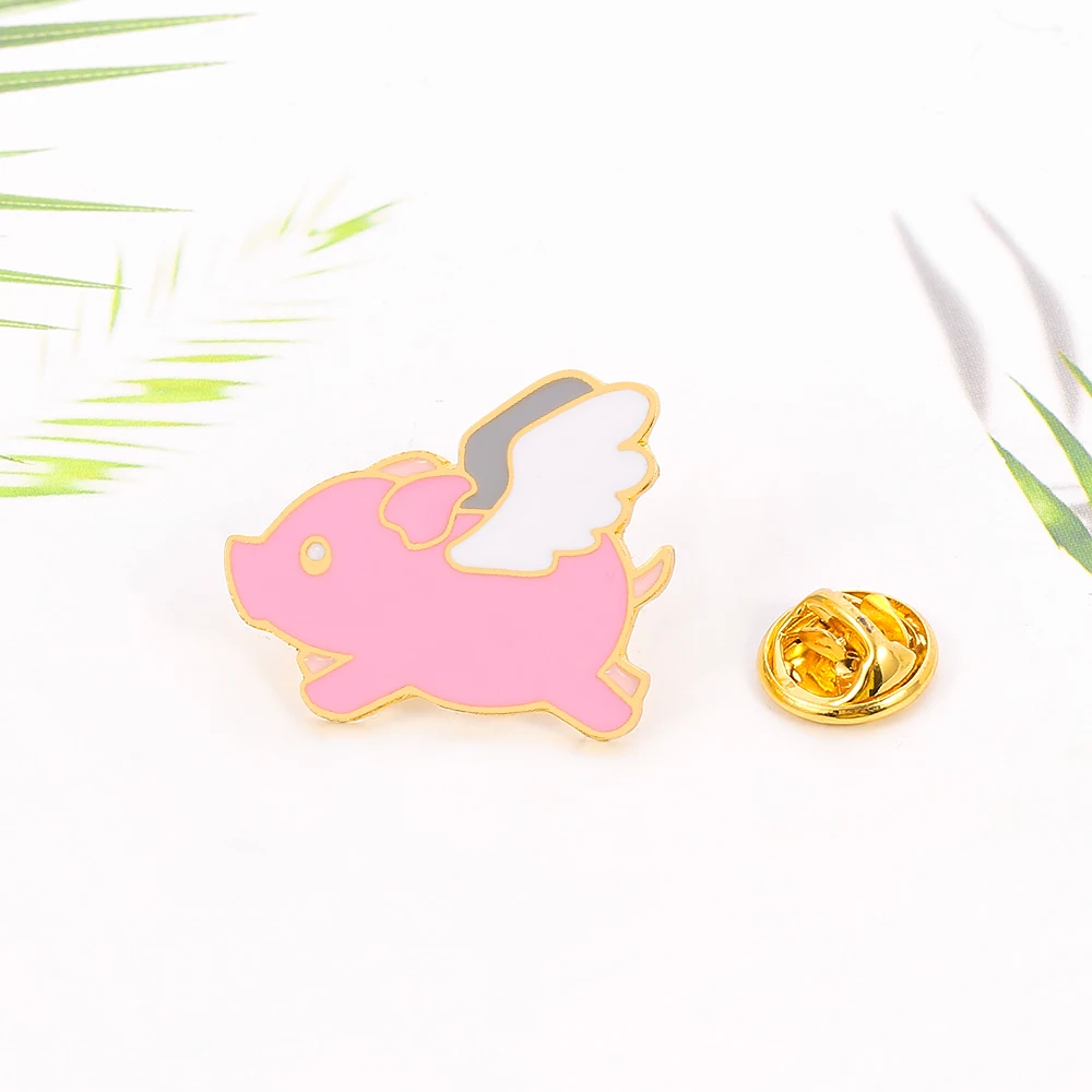 Розовая Летающая свинка эмалевые булавки милая с броши в виде крыльев рубашка на