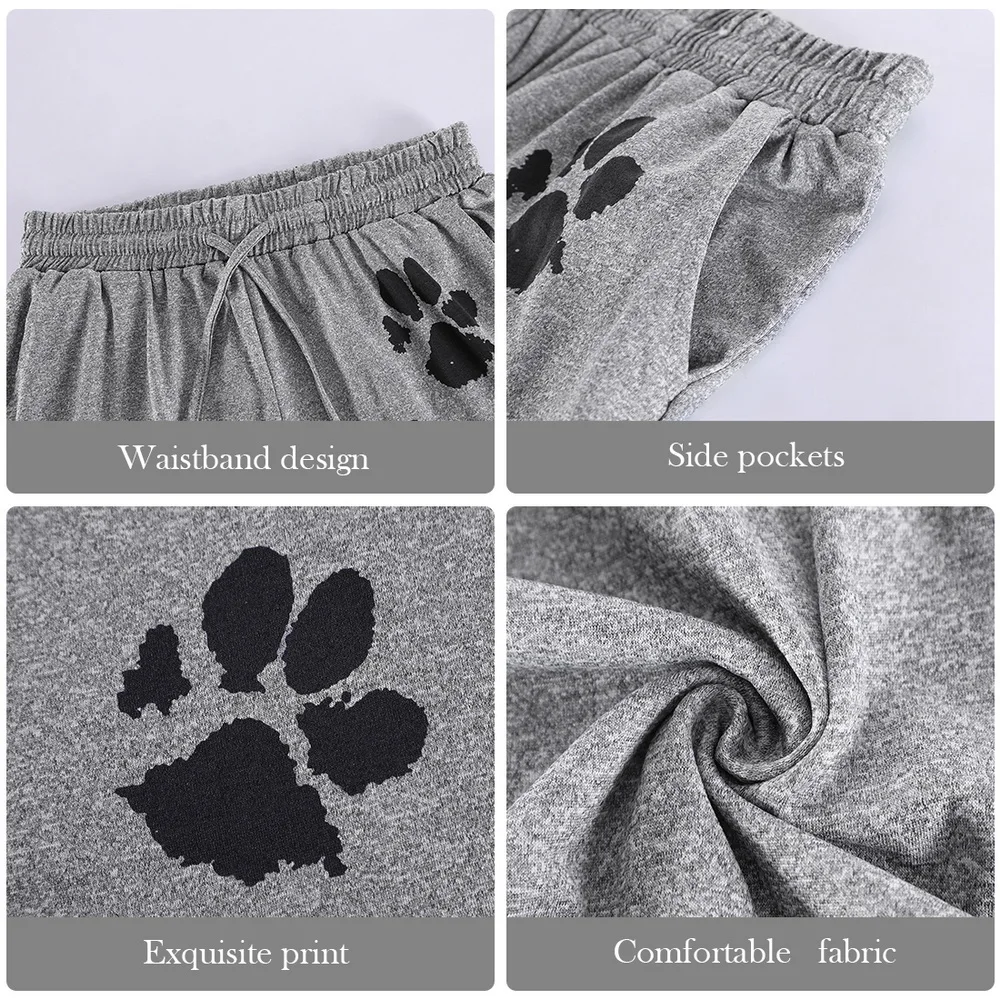 

2021 Summer Fast Drying Drawstring cat paw print shorts Lace Up High Waist Elastic Cotton Short Women Beach Casual Sport Shorts