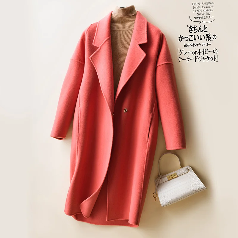 

100% Wool Women Trench Coat Casual Women's Long Outerwear Loose Overcoat Autumn Winter Fashion Solid Color Windbreaker Femme