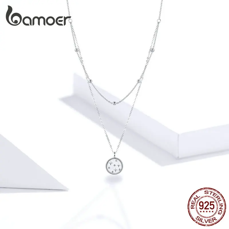 Bamoer 925 пробы Серебряное ожерелье Страж звезда Звездная ночь двойное ожерелье свадебный подарок для женщин хорошее ювелирное изделие Регулируемый GXN365