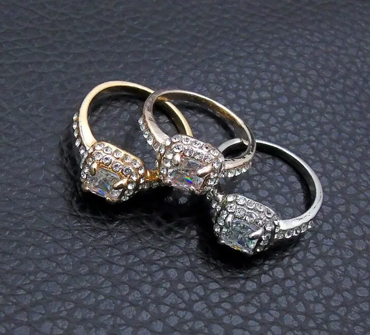 Свадебное Кристальное кольцо невесты с квадратным кристаллом обручальное хит