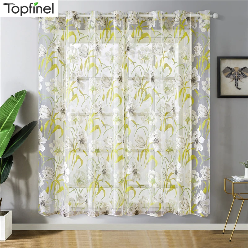 

Topfinel Tropical Floral Semi Sheer Curtains for Living Room Bedroom Kitchen Vintage Country Style Curtains Tulle Ready Made