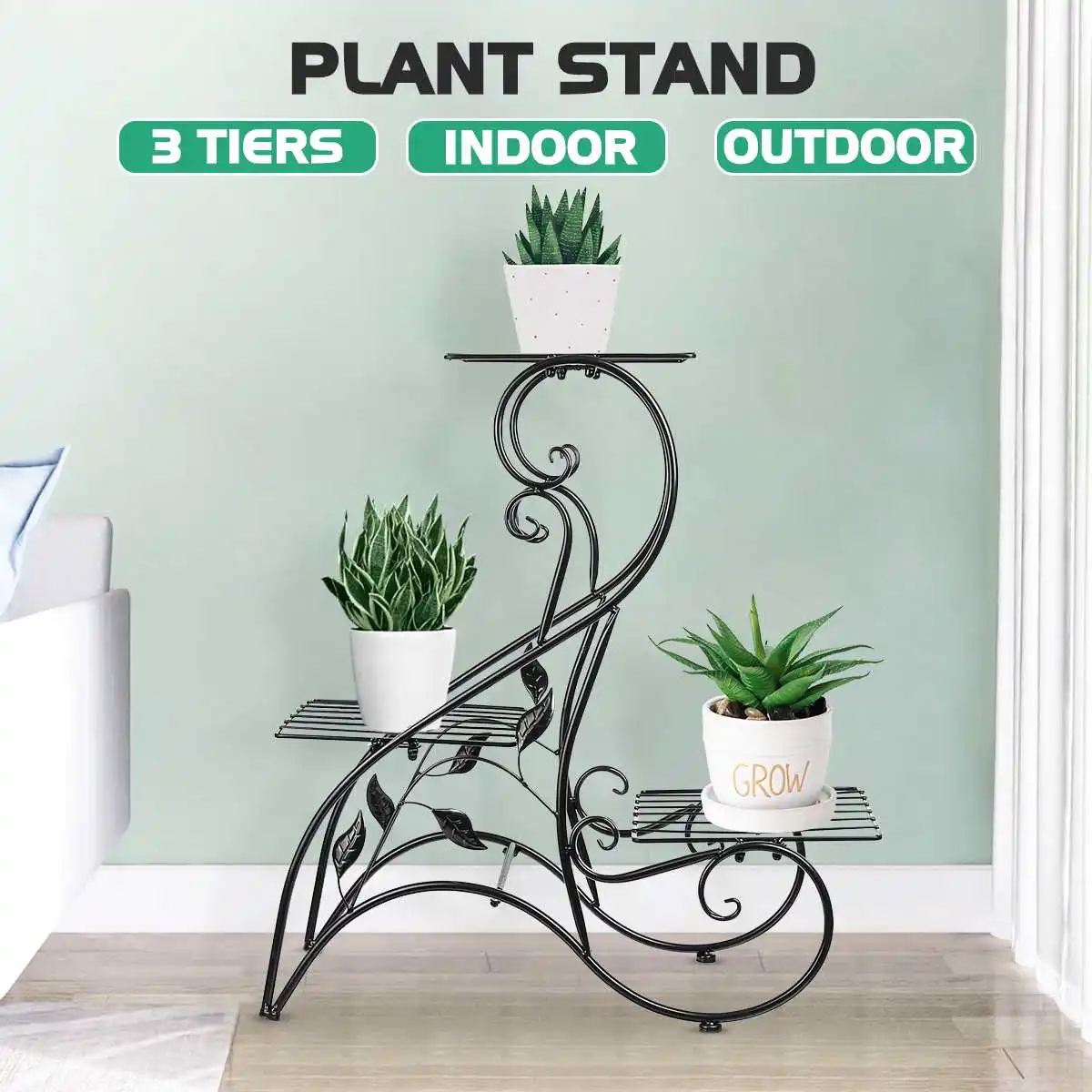 

3 Tier Metal Plant Stand Flower Rack Pot Storage Rack Display Shelf Holder Home Indoor Outdoor Decor Garden Balcony 60x22x60cm