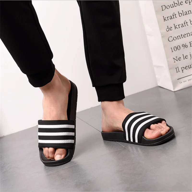 

Unisex Slippers EVA Men Shoes Women Couple Slides Soft Black White Stripes Casual Summer Male Chaussures Female Slides