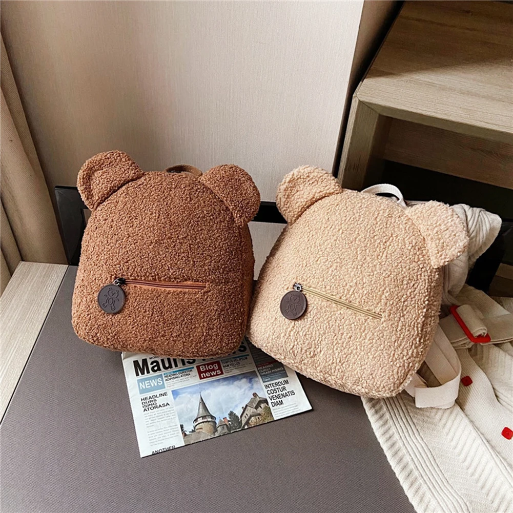 

Portable Mini Children Travel Shopping Rucksacks Casual Autumn Winter Lamb Fleece Women's Backpack Cute Bear Shaped Shoulder Bag