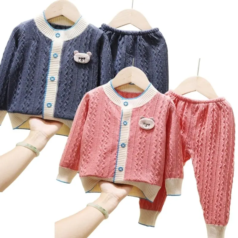 

Baby Girls Clothing Sets Fashion Toddler Kids Velvet Knitted Coats Pants Baby Boys Warm Sweatshirt Outfits Tracksuit Clothes Set