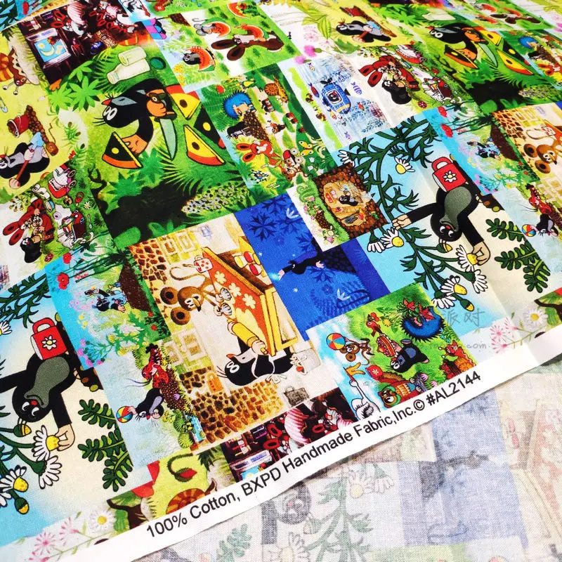AL2144 - BTY 1 ярд хлопчатобумажная тканая ткань-Ретро Мультяшные персонажи винтажная