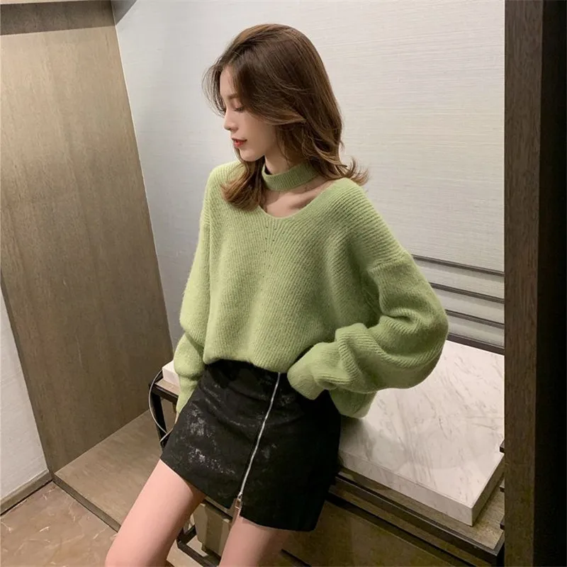 Женский свитер вязаный Осень-зима женский свободного кроя однотонный длинный