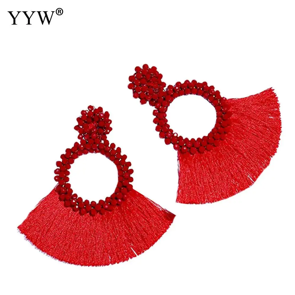 Красочные женские серьги с кисточками Висячие хлопковые нитки рассады ручной