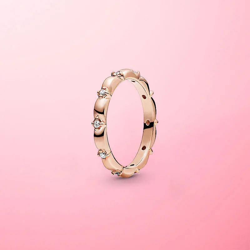

2020 NEW Arrival 925 Sterling Silver & Rose Gold Color Flower Petals Band Finger Ring For Women Original Brand Jewelry Gift