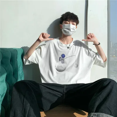 

2021 spring new fashion brand loose boys half sleeve bottoming shirt trend summer