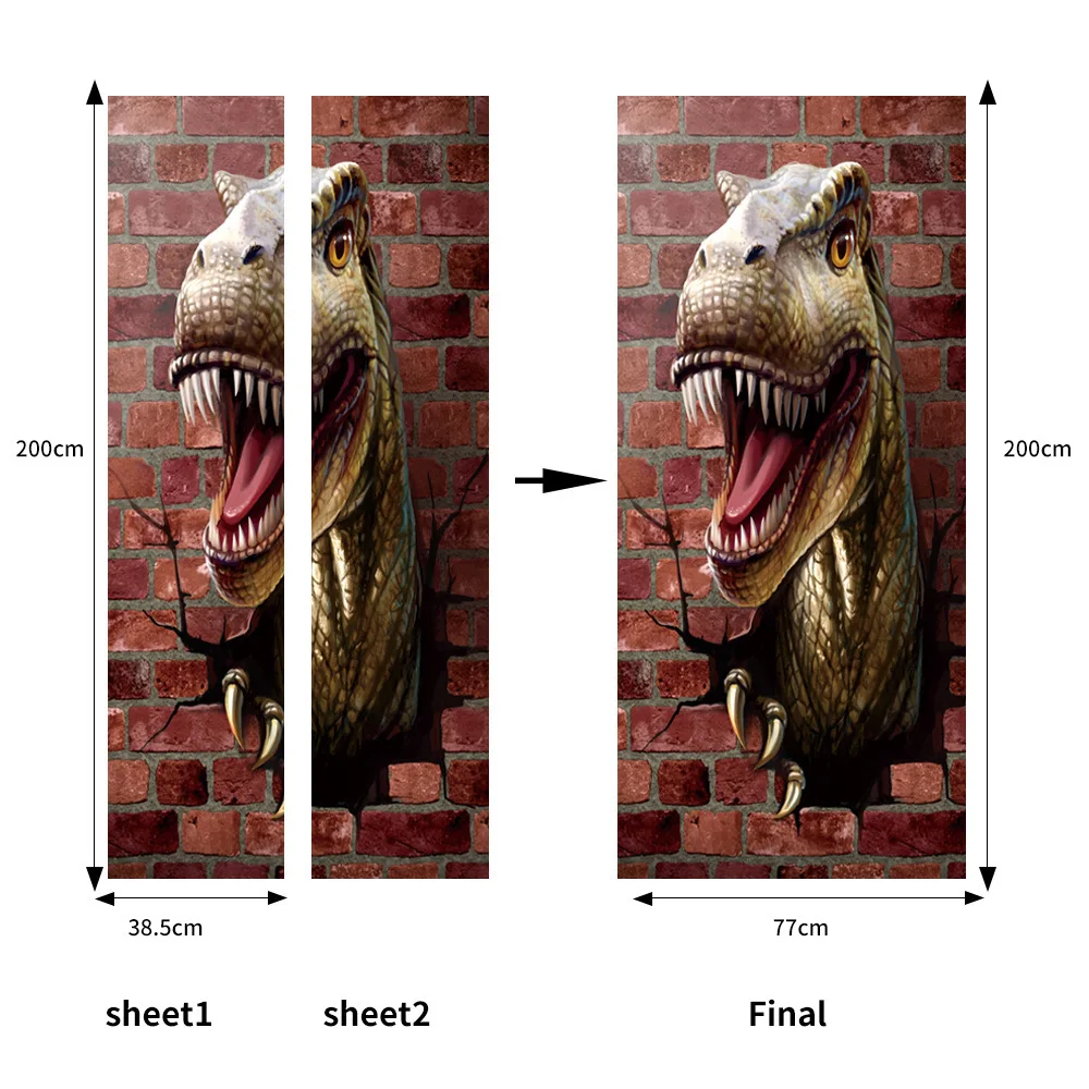 3D Самоклеящиеся дверные наклейки тираннозавр рекс ПВХ настенные домашний декор