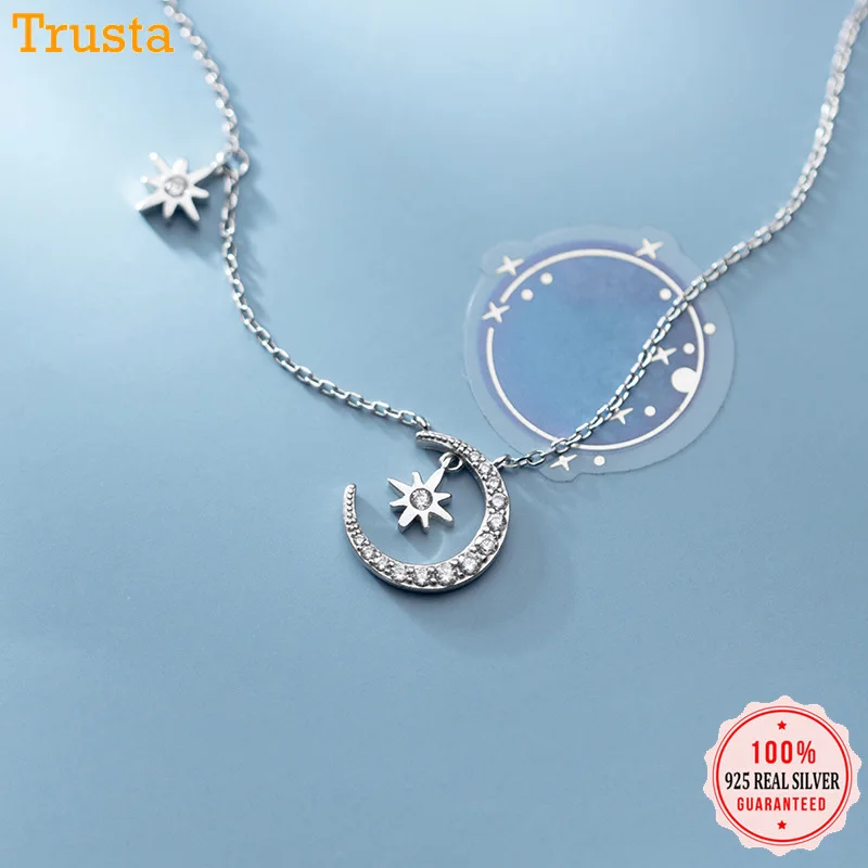 Trustdavis подлинное серебро 925 пробы Ослепительная Луна Звезда CZ подвеска короткая