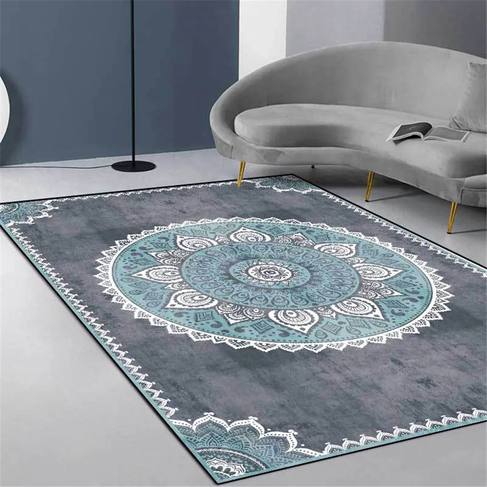 

European Retro Light Pink Grey Floral Carpet Living Room Pale Old Printed Carpet Bedroom Sweet Girl Room Bedside Decorative Floo
