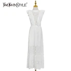 Женское платье с кружевной оборкой TWOTWINSTYLE, элегантное платье с коротким рукавом и высокой талией, новинка 2021