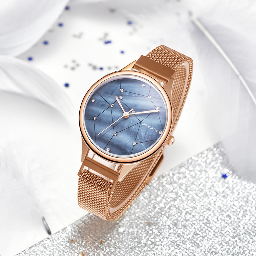 Женские кварцевые часы REBIRTH со стразами роскошные повседневные наручные с