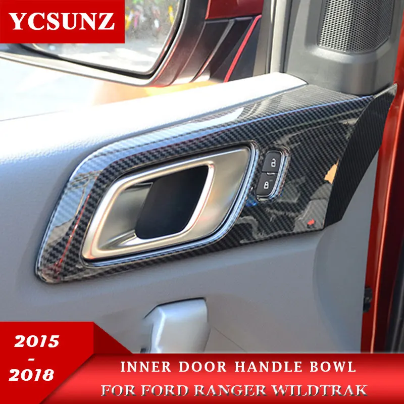 

ABS Inner Door Handle Bowl Insert For Ford Ranger Wildtrak 2015 2016 2017 2018 Accessories Carbon Handle Covers YCSUNZ