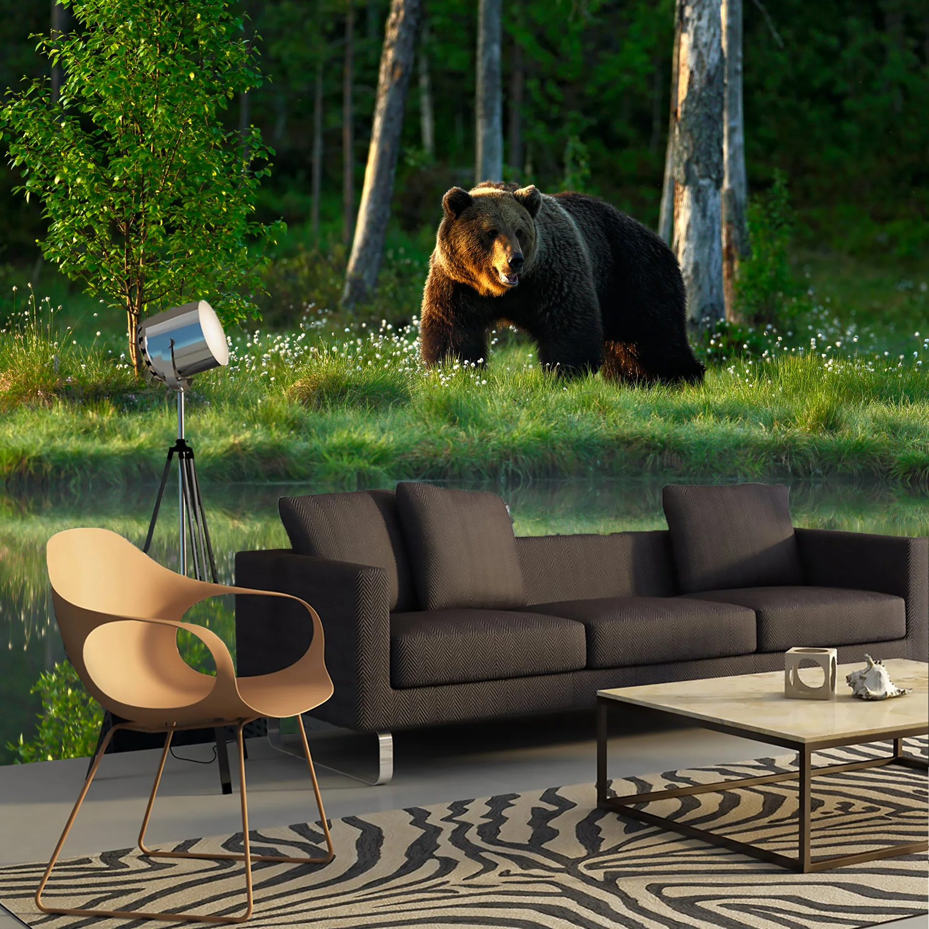 Фотообои Медведь природа зеленый лес и Сибирь. Стереоскопические фотообои для