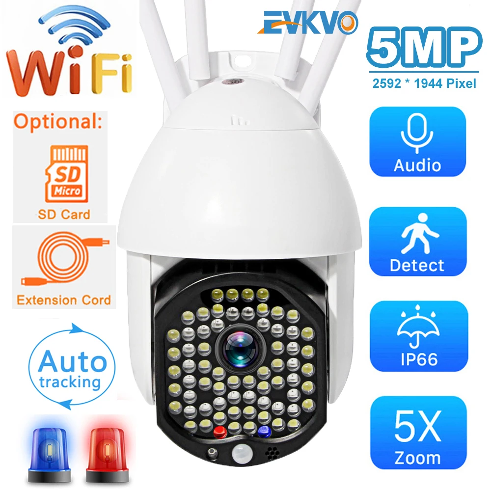 

5MP PTZ Wifi IP Camera Outdoor 5X Digital Zoom AI Human Detect Wireless Camera H.265 P2P 64 LEDS Audio Security CCTV Camera