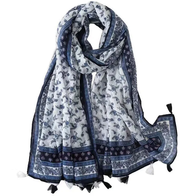 

Роскошный женский Модный цветочный мусульманский хиджаб шарф на голову femme, женская накидка, шарфы для волос, богемный пляжный шарф шаль
