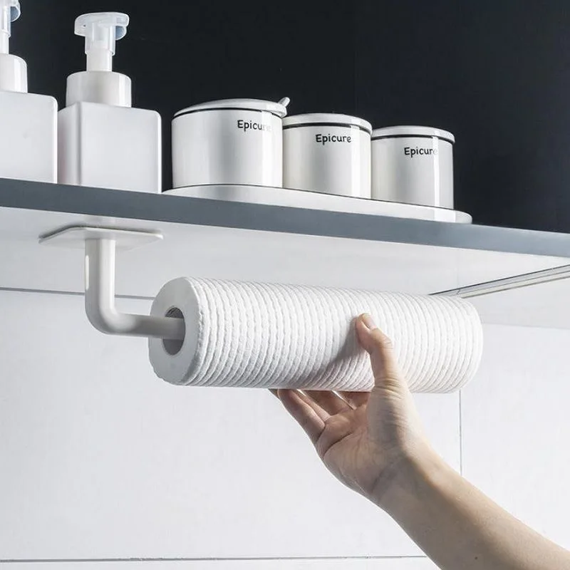 

2pcs Kitchen Self-adhesive Accessories Under Cabinet Paper Roll Rack Towel Holder Tissue Hanger Storage Rack for Bathroom Toilet