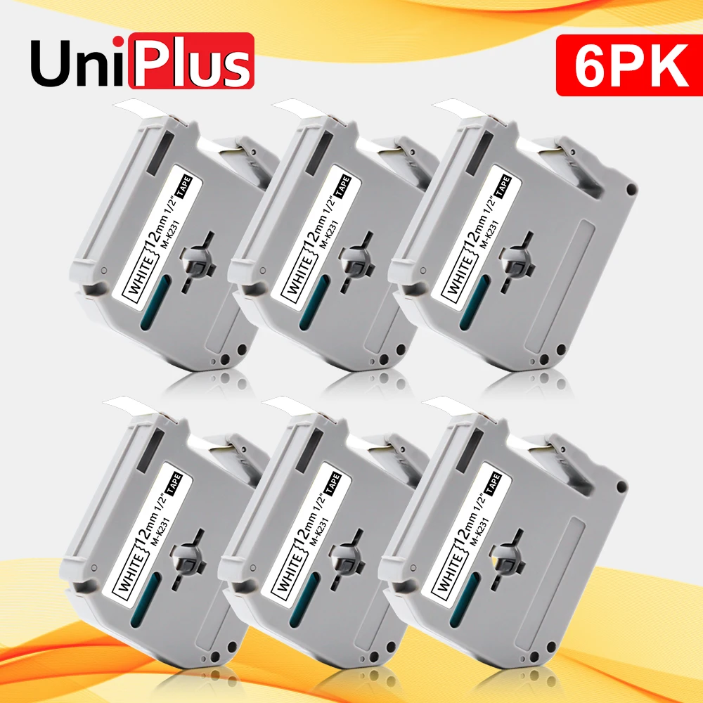 UniPlus 6PK Φ MK 231 совместимая лента для этикеток Brother 12 мм черно-белая принтера P touch 80 |