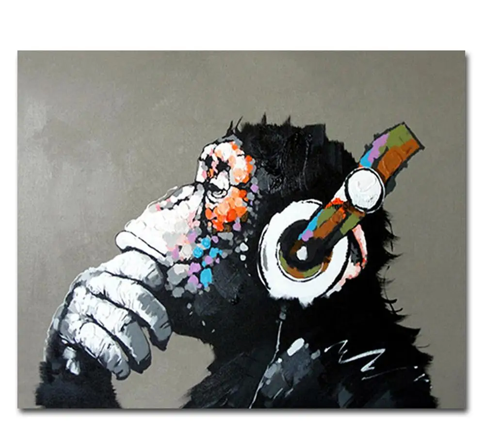 

Hand Painted Cool Monkey Canvas Oil Paintings Wall Art for Living Room Home Animals Decor for Kids Room Stretched Ready to hang