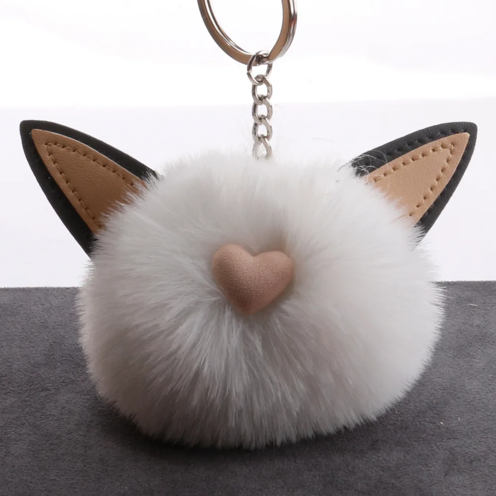 

Cat Rabbit Ears Fake Fur Ball Pompom White Keychain Pendents Car Bags Clothes Accessories Gifts Toys DIY