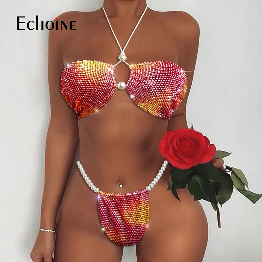 Купальник-бикини эко Женский пикантное бикини с низким вырезом халтер открытый