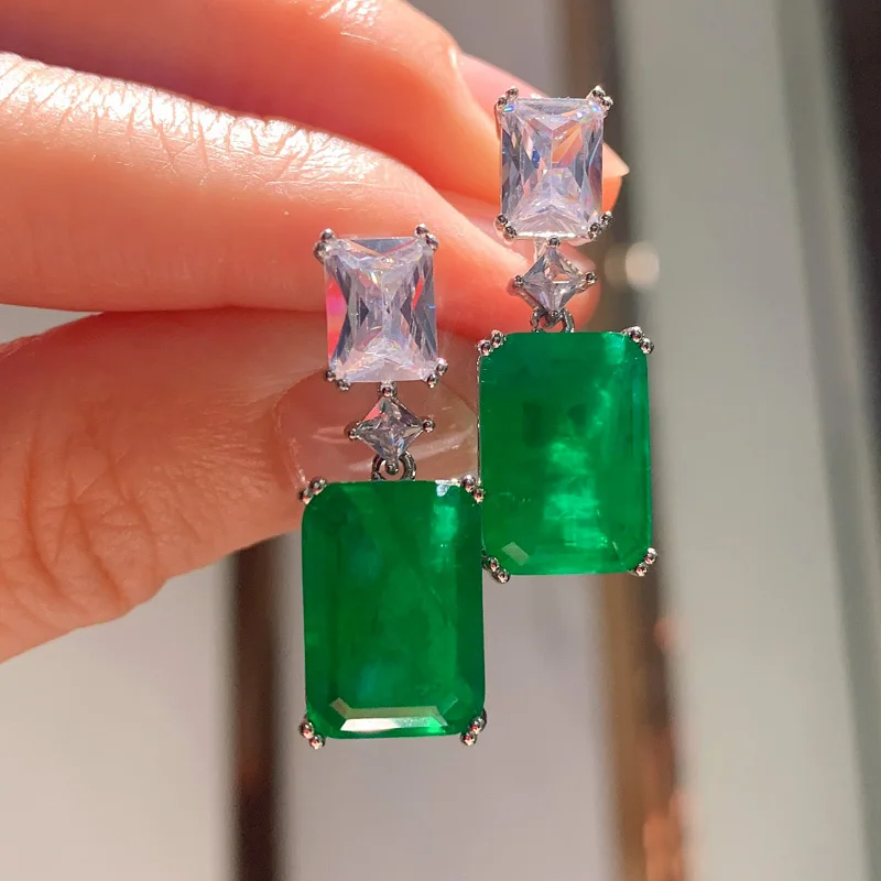 

Vintage Generous 925 Silver Emerald Paraiba Tourmaline Gemstone Square Women's Earrings Anniversary Fashion Jewelry