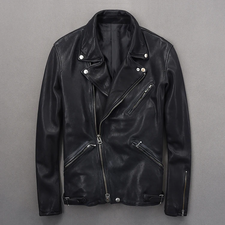 Натуральная японская винтажная кожаная приталенная мотоциклетная куртка из