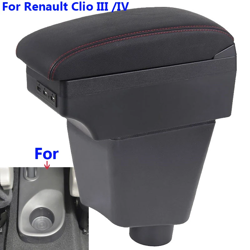 

For Renault Clio 4 Armrest Box For Renault Clio 3 III IV Car Armrest Car Accessories Storage Cup Holder Ashtray Interior USB