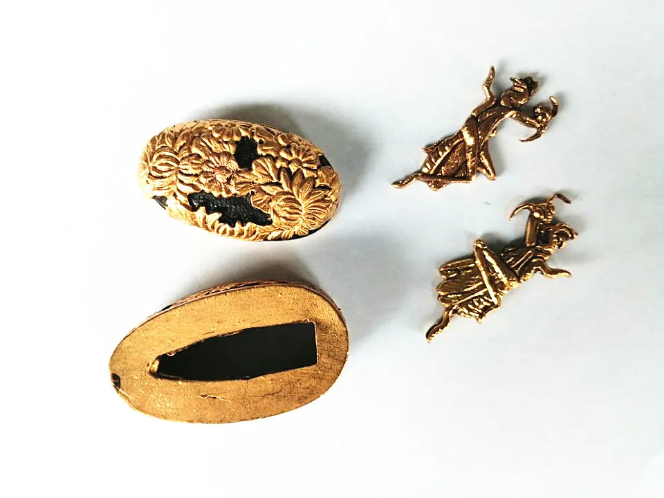 Набор латунных защитных наручников для японского меча/Тема вакидзаси с цветами