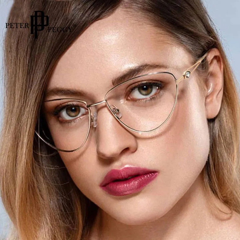 

Sexy Cat Eye Diamond Metal Spectacles Frame Fashion Computer Glasses Clear Lens Eyeglasses Prescription Optical Frames