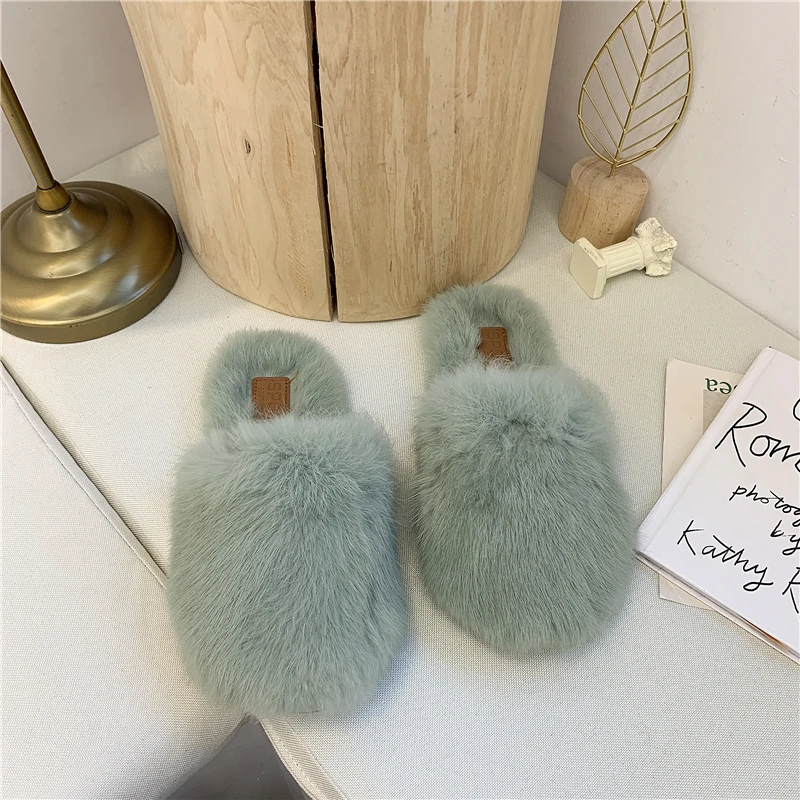 2019 г. Хит продаж модные пушистые тапочки с круглым носком женские домашние