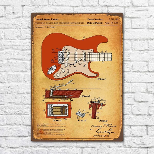 

Брызговик Stratocaster 1954 гитара патент винтажный Ретро металлический жестяной знак металлический знак Настенный декор модный художественный д...
