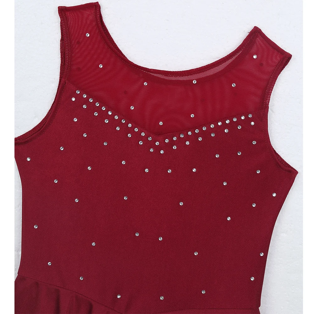 Гимнастическое платье для девочек фигурного катания на льду без рукавов