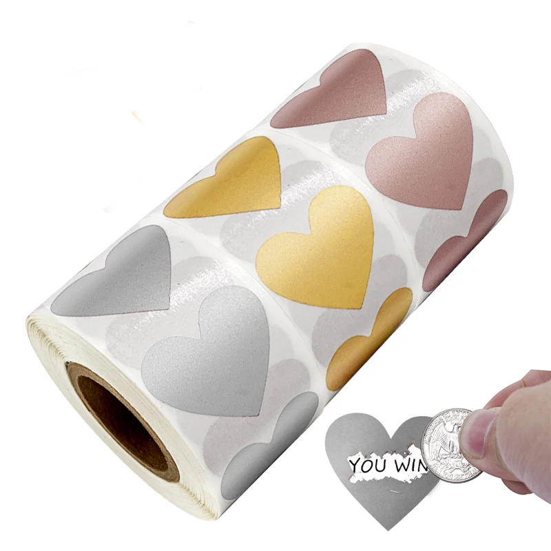 

300 шт./рулон в форме сердца серебряные золотые Стикеры для игр на заказ, Стикеры для вечеринок, прозрачные Стикеры для стикер для канцелярски...