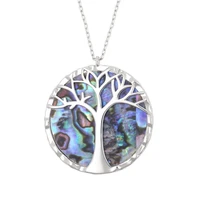 new fashion women necklace alloy tree of life pendant natural abalone shell colorful charms jewelry accessories