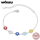 WOSTU 925 стерлингового серебра Guardian глаз браслет регулируемый разноцветной эмалью браслет звено цепи для женщин ювелирные изделия CQB218
