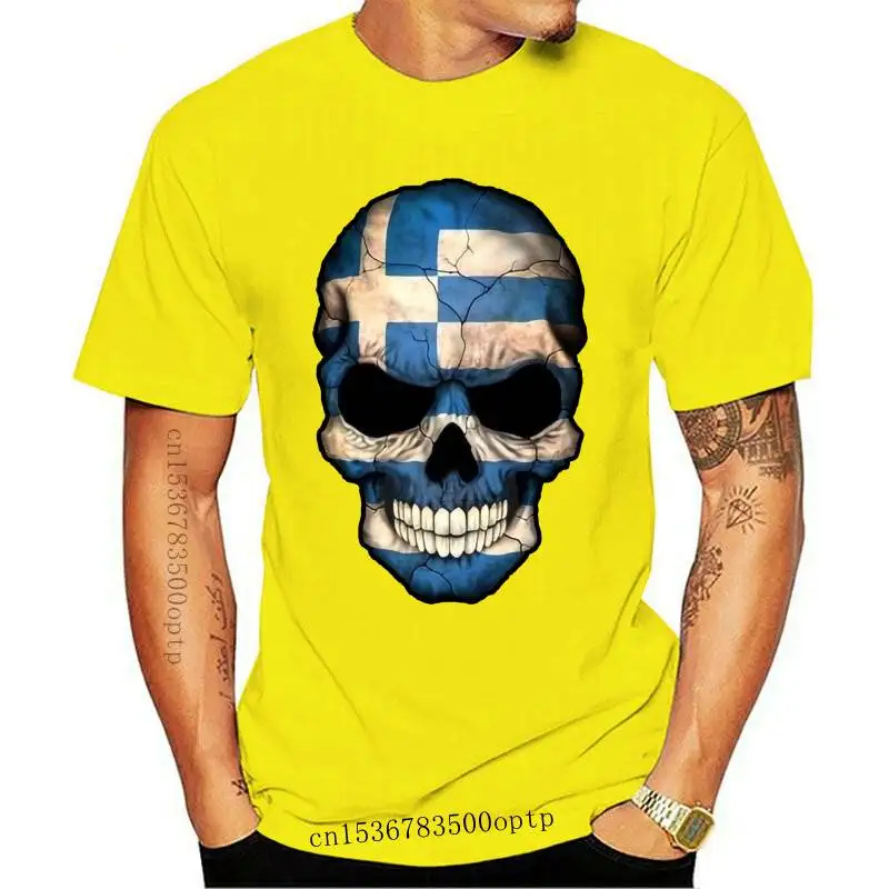 

New Greek Flag Skull Men Regular Short Sleeves T Shirt 100% Ring Spun Cotton Custom Screen Printed Tees Shirts for Men
