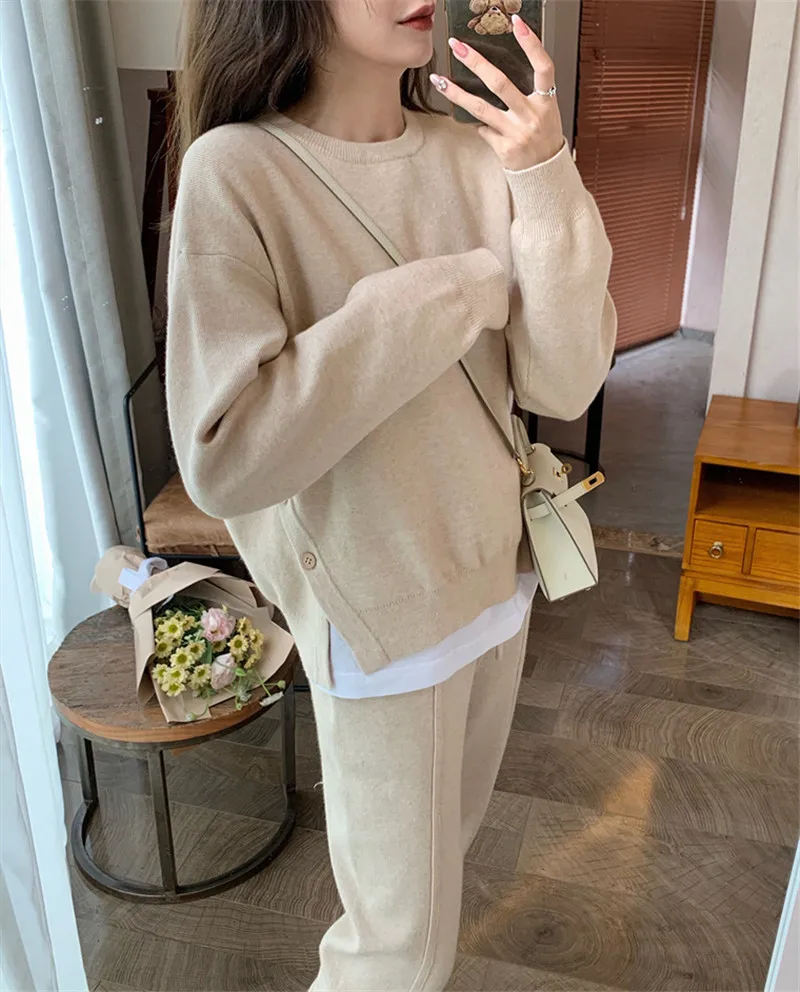 

CBAFU spring autumn women tracksuit knitted 2 piece set casual soft sweater pullovers pants suit female knit sets trousers M026