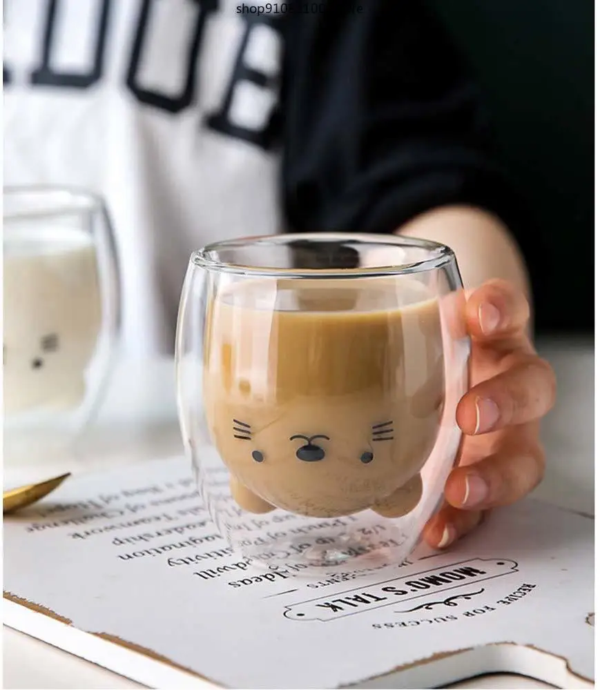 

Creative cute bear double coffee glass cup ladies gifts